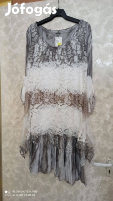 Olasz fehér, szürke, barna színű csipkés különleges ruha L-XL-es