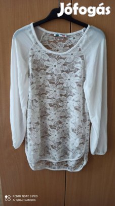 Olasz fehér sztreccses csipke blúz muszlin ujjakkal