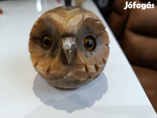 Olasz kézzel faragott alabástrom bagoly - Volterra - 9 cm