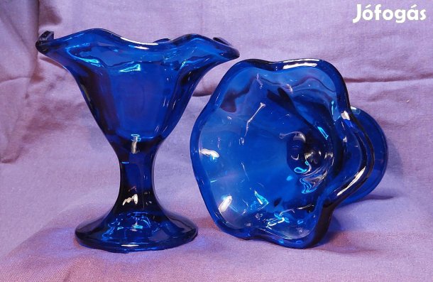 Olasz kobalt kék üveg fagylaltos kehely pár