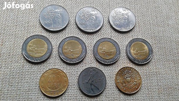 Olasz líra, 10db különböző 50-100-200-500, (1956-1994)