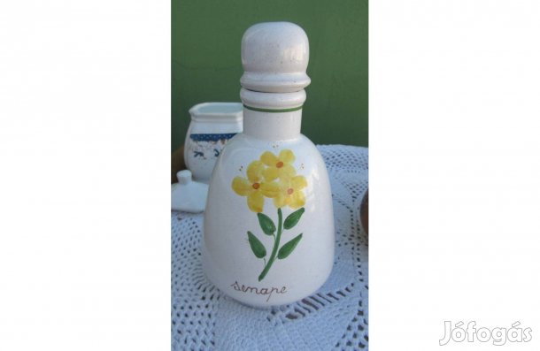 Olasz mázas kerámia fűszer tartó, mustármag tartó