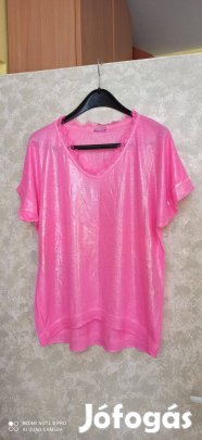 Olasz rózsaszín rövid ujjú póló eleje csillogós