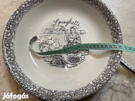 Olasz spagettis törtfehér mázas festett mintás kerámia tál 28 cm