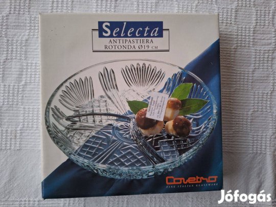 Olasz üveg osztott kínáló tál Bontatlan