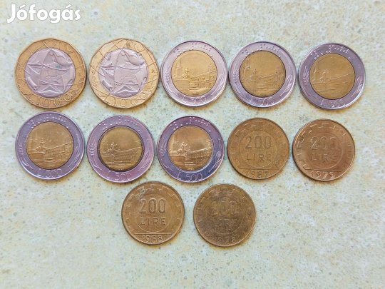 Olaszország 12 db különböző Érme 200 500 1000 Líra 1978-1998
