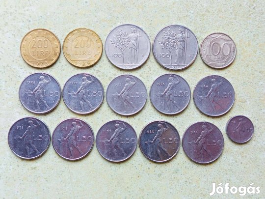 Olaszország 16 db Különböző Érme 50 100 200 Líra 1955-1994
