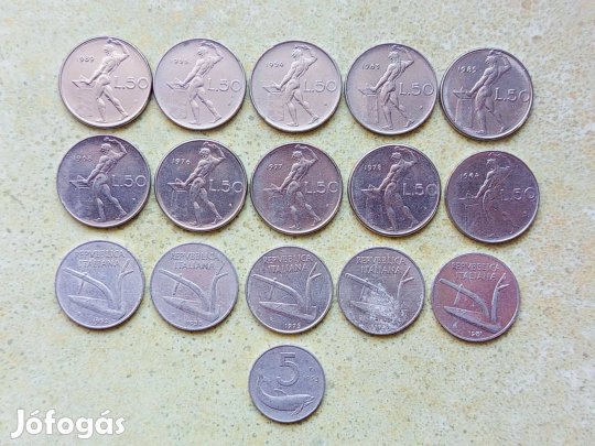 Olaszország 16 db Különböző Érme 5 10 50 Líra 1952-1989