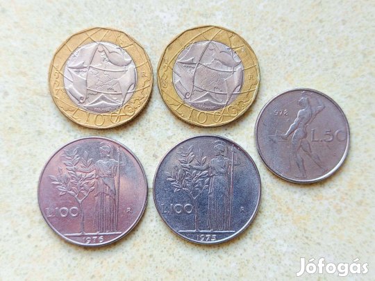 Olaszország 5 db Különböző Érme 50 100 1000 Líra 1975-1998