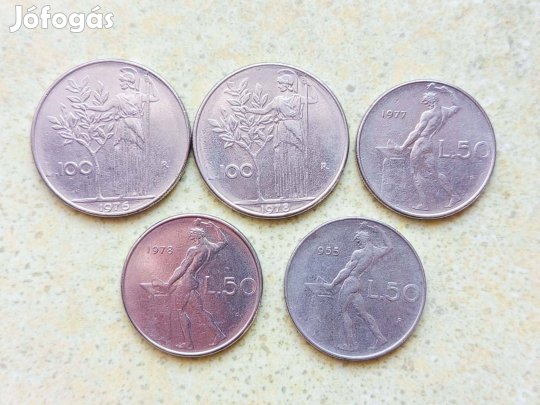 Olaszország 5 db Különböző Érme 50 100 Líra 1955-1978