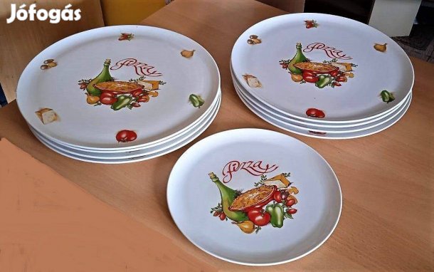 Olaszos hangulatú nagy cseh porcelán pizzás tál, össz. 9 db