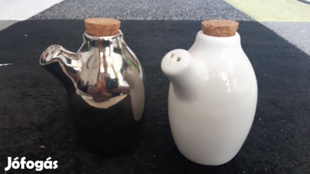 Olívaolaj és ecettartó szett porcelán, fém, parafadugó