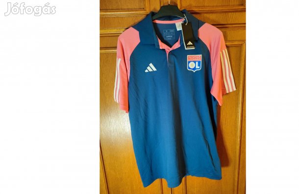 Olympique Lyon eredeti kék pink adidas galléros póló (M)