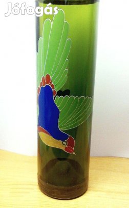 Ón peremes üvegváza zománc festett paradicsommadárral, a vitrined ékes