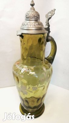 Ónfedeles üvegkorsó kézzel festett mezei virágokkal. Biedermeier