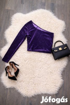 Only asszimetrikus lila bársony cropp felső 