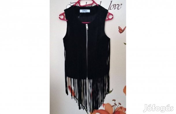 Only bőrmellény / valódi velúrbőr, S-es, rojtos/