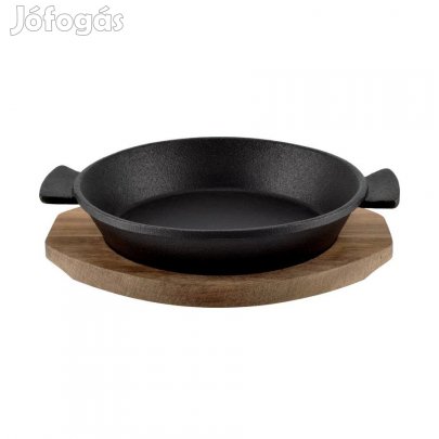 Öntöttvas kerek sütőtál fa alátéttel 19cm