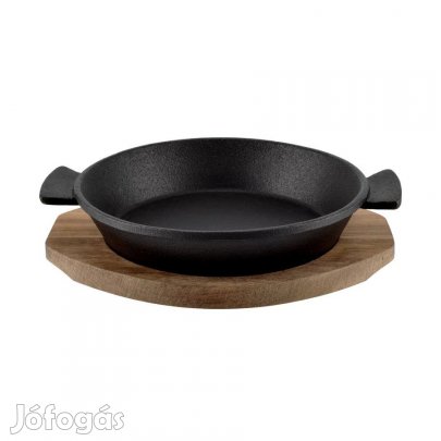 Öntöttvas kerek sütőtál fa alátéttel 19cm