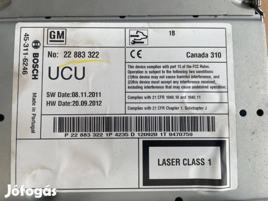 Opel Astra J Navi 600 Navigációs Fejegység, Kijelző , Vezérlő, Gyári