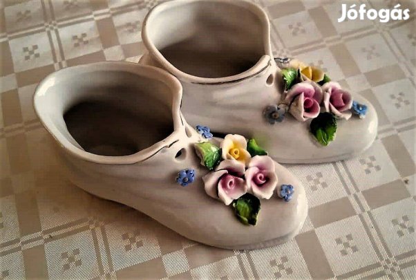 Orben, Knabe & Co. antik porcelán kis cipő pár rózsa díszítésekkel