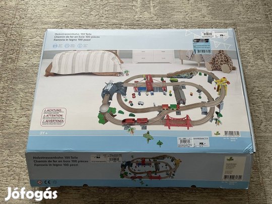 Óriás fa vasúti szett daru helikopter híd figurák