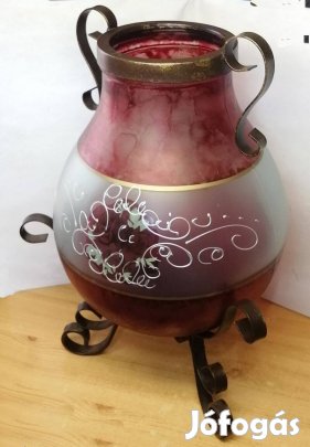 Óriás méretű festett állványos Muránói Art Glass váza 1950-1960