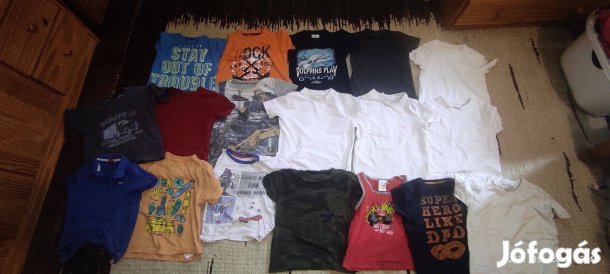 Óriási fiú ruhacsomag 110-es, 76 db, kabát,pulcsi,póló,nadrág, minden