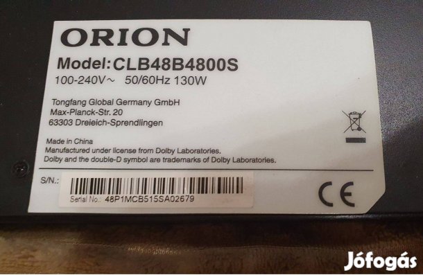 Orion CLB48B4800S LED tv 4k UHD kijelző hibás CV6308H-D