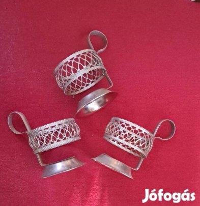 Orosz iparművészeti teás pohártartók 3 db üveggel,