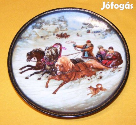 Orosz porcelán falitányér Téli szánkózás