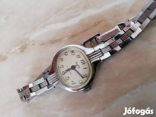 Orosz régi női Zarja karóra 17 köves fémszíjon ritka db II