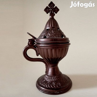 Ortodox keresztény jelzett asztali füstölőtartó bronz stílusú kehely