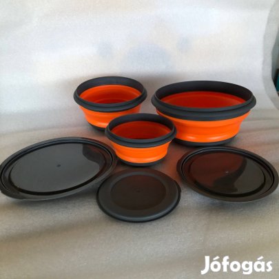 Összecsukható Szilikon tál készlet 3 db Szürke narancssárga