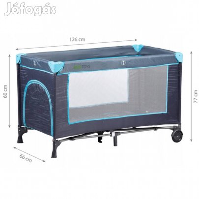 Összecsukható Utazó gyerekágy ajtóval, kerekekkel, kék, 126x66x77 cm