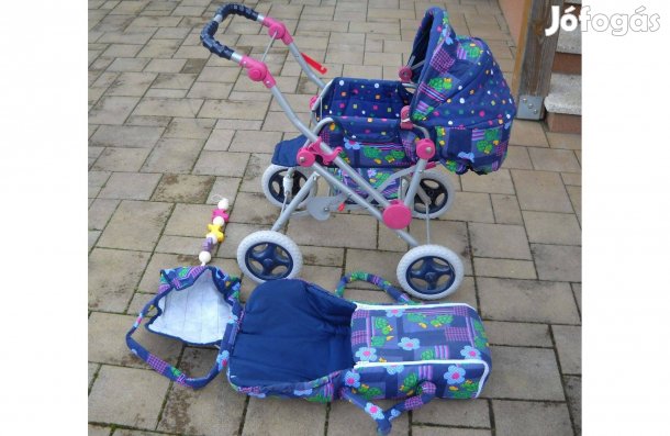 Összecsukható játék babakocsi + hordozó, stb