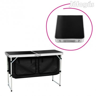 Összecsukható kempingasztal rendszerezővel, 120 cm, alumínium/MDF, KE