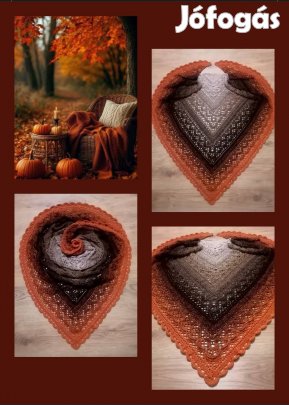 Őszi színvilágú, kézzel horgolt, egyedi vállkendő.