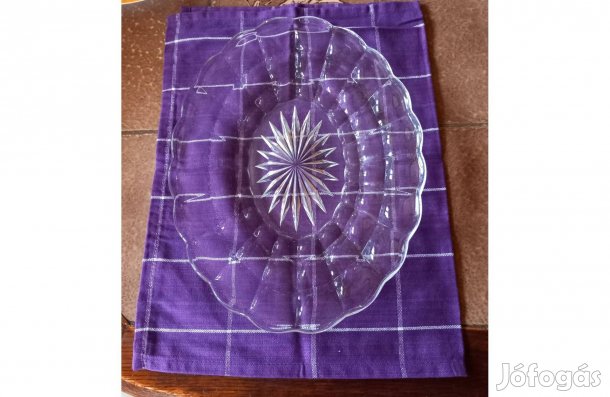 Ovális csiszolt üveg tál 33 x 25 cm