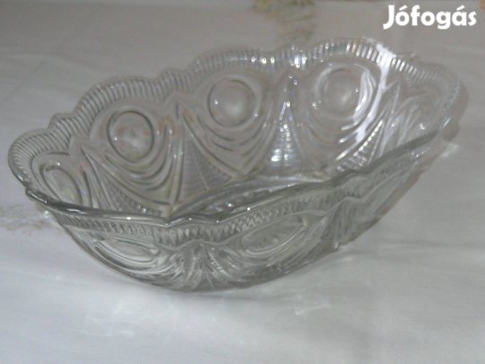 Ovális üveg tál, asztalközép, kínáló