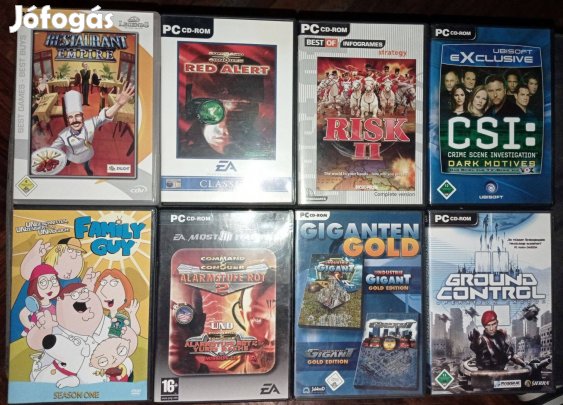 PC játék-csomag (8 db, pl. CSI:, Red Alert, Risk II. + ajándék)