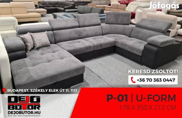 P-01 XXL ualak kanapé ülőgarnitúra 178x350x212 cm ágyazható grey bútor