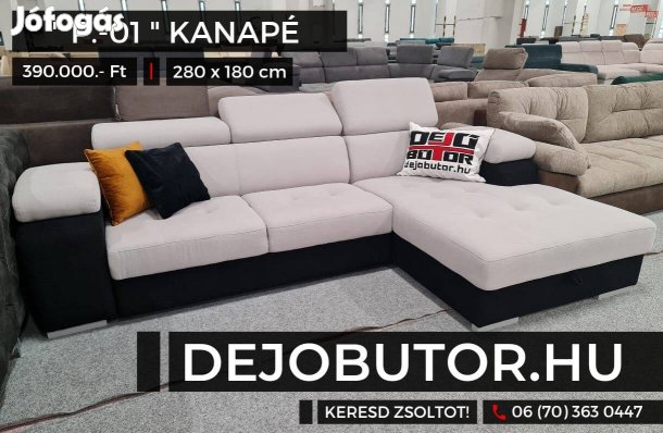 P-01 sarok kanapé ülőgarnitúra 275x175 cm rugós ágyazható bézs