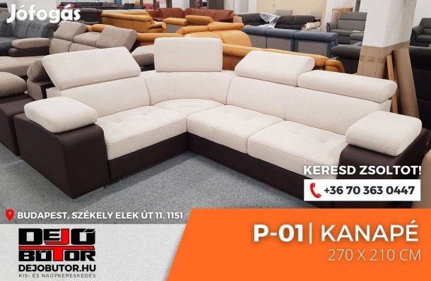 P-01 sarok kanapé ülőgarnitúra rugós 270x210 cm vaj ágyazható