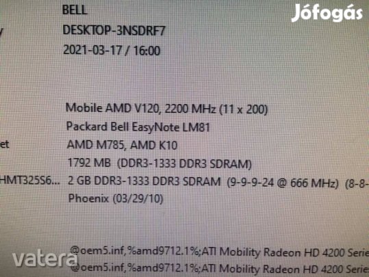 Packard Bell Easynote LM81 laptop alaplap kis hibával 48.4HP01.011