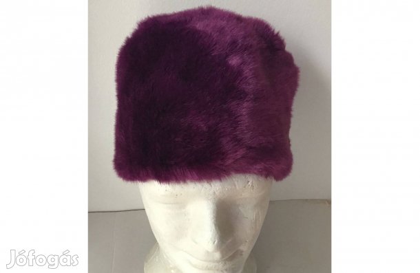 Padlizsán színű, elegáns, műszőr sapka, 56-58-as fejméret