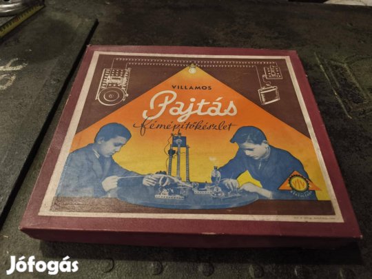 Pajtás villamos fémépító játék, eredeti dobozában, nagyjából hiánytala