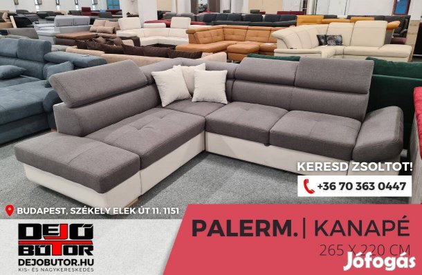 Palermo L szürke rugós kanapé ülőgarnitúra sarok 265x220 cm ágyazható