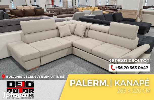 Palermo bézs hátfalas sarok kanapé ülőgarnitúra 265x225 cm ágyazható