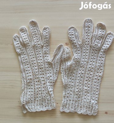 Pamut, horgolt, ekrü színű, csipke női kesztyű 1.200.-Ft-ért